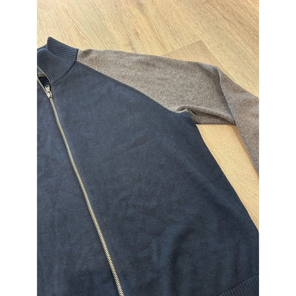 Banana‎ Republic Luxe Sweater Mens Medium Navy Blue Grey Full Zip Cardigan Mock